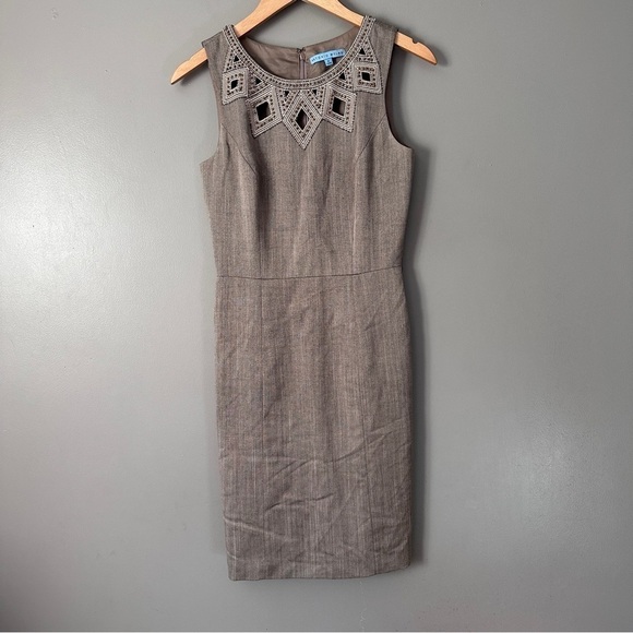 Antonio Melani Tan Beaded Sheath Dress - Picture 1 of 11